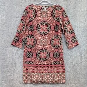Wisp Pink Multicolor Paisley Print 3/4 Sleeve Dress Women's Size 10 Geometric